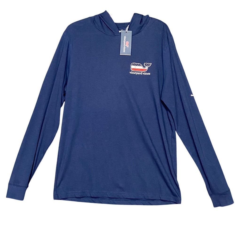 Vineyard‎ Vines Mens Medium Deep Bay American Whale Hoodie Long Sleeve T-Shirt